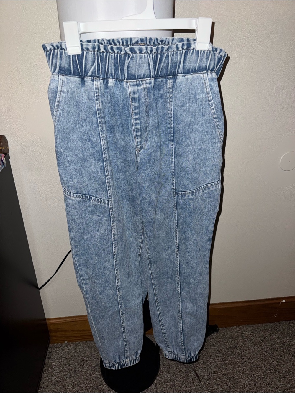 Light Wash Elastic Waist Denim Joggers